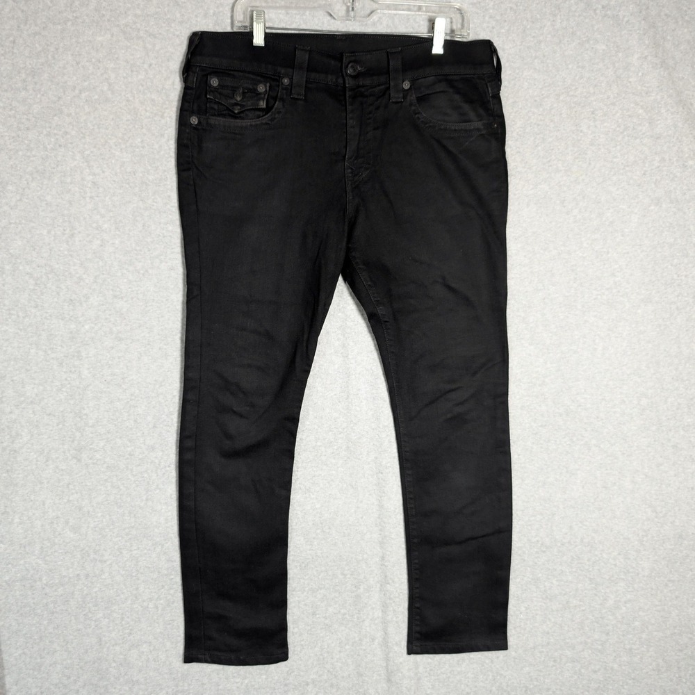 True Religion Ricky Relaxed Straight Jeans Mens 33 Black USA Made *36x26.5